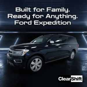 Black Ford Expedition in a futuristic background with the slogan "Built For Family. Ready for Anything."